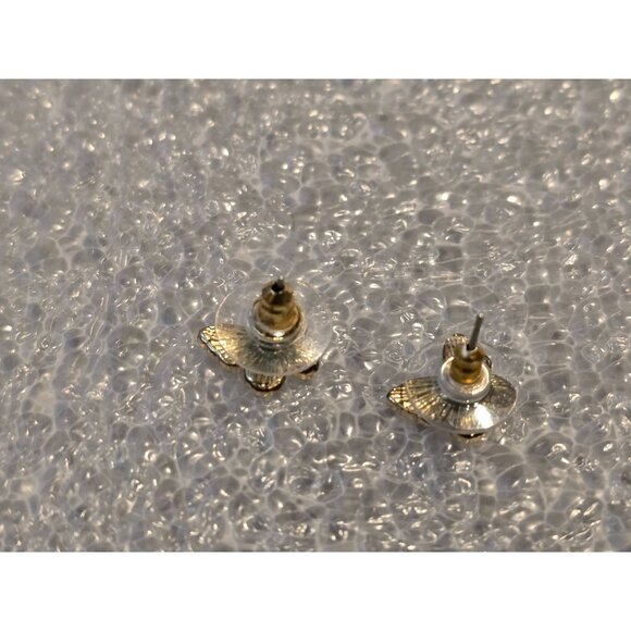 Gold Tone Butterfly Rhinestone Stud Earrings Sparkling Jewelry For Women & Teens - Picture 2 of 2